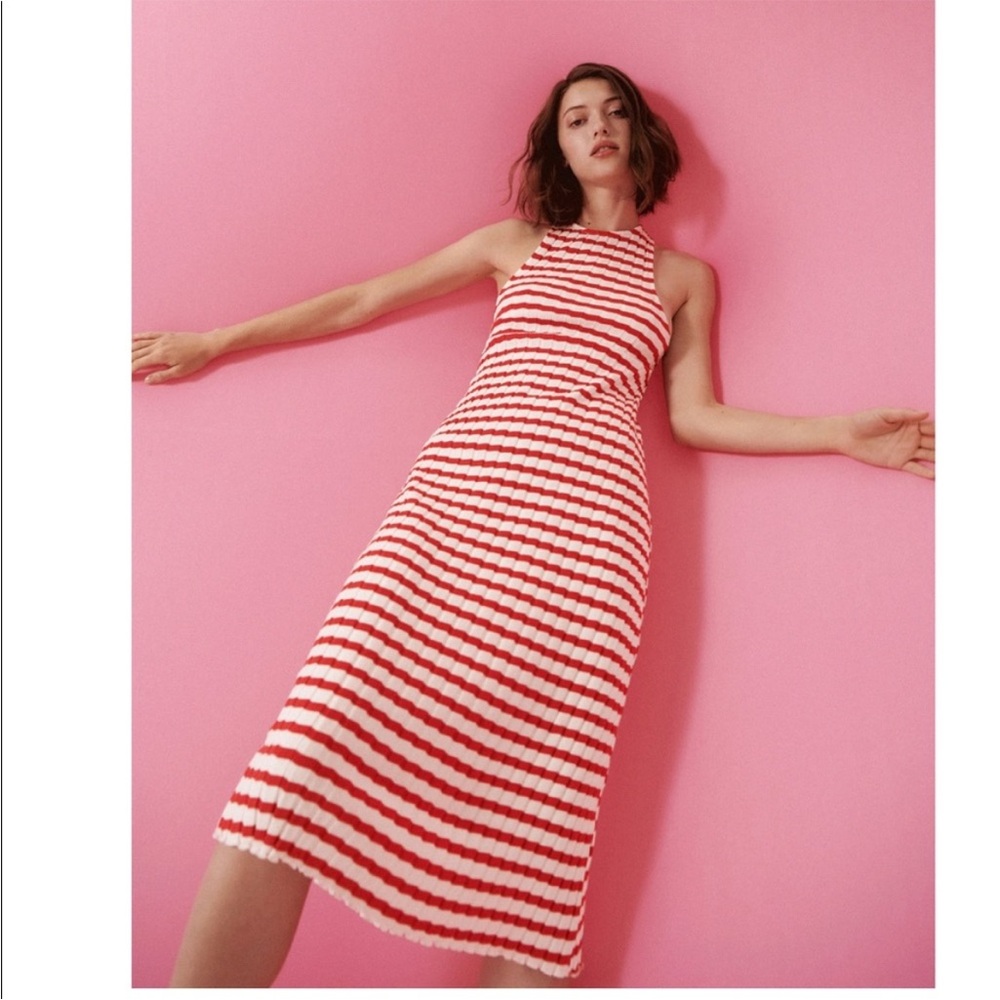 ZARA Red and White Striped Halter Midi Dress, S